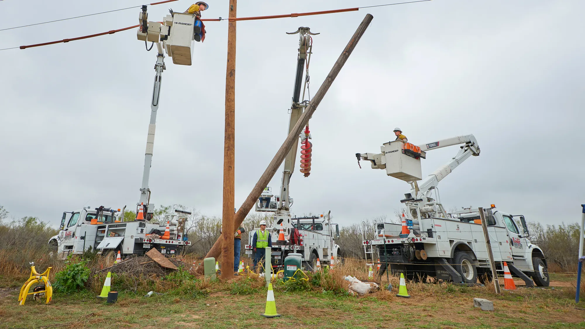 A Linetec worker fixes power lines in Laredo Texas.